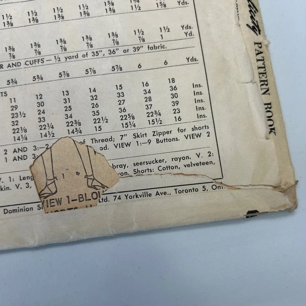 Simplicity‎ Vintage 1950's Pattern #4681 Junior/Misses Blouse/Shorts Size 14